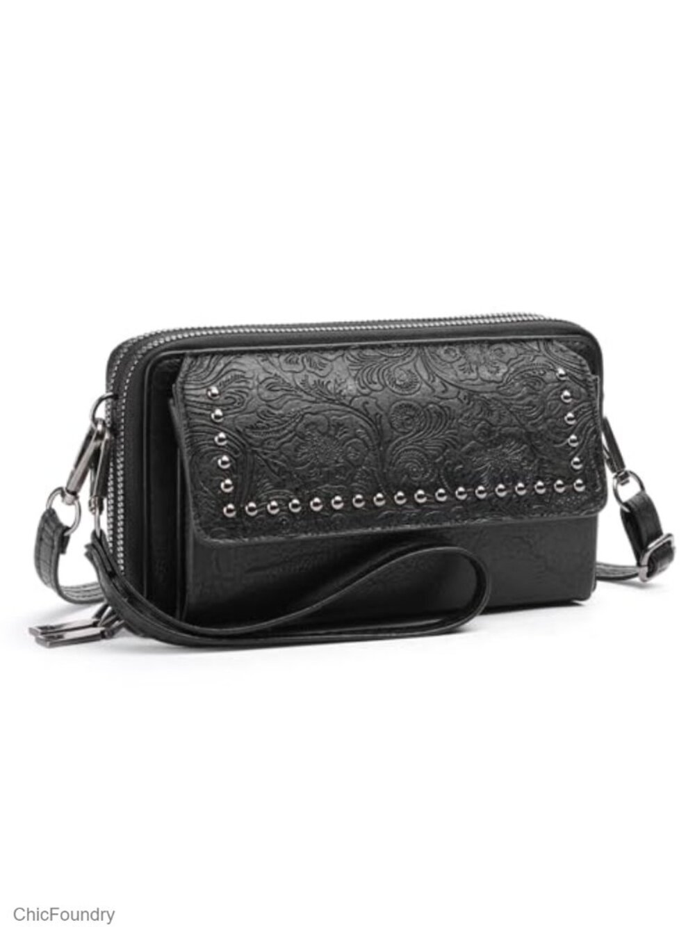 Small PU Leather Crossbody Phone Wallet Wristlet Zip Around 2 Strap Purse